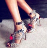 Mixed Color Tasseled Gladiator Ankle Strap Heels