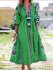 Women's Boho Printed Embroidered V-Neck Long Dress