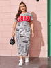 Plus Newspaper Print Dress