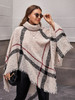 Plus Plaid Turtleneck Distressed Poncho Sweater