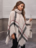 Plus Plaid Turtleneck Distressed Poncho Sweater
