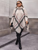 Plus Plaid Turtleneck Distressed Poncho Sweater