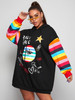 Plus Mixed Print Rainbow Striped Sleeve Hoodie Dress