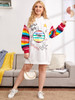 Plus Mixed Print Rainbow Striped Sleeve Hoodie Dress