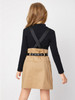 Girls Zip Front Suspender Dress With PU Leather Belt