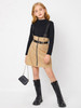 Girls Zip Front Suspender Dress With PU Leather Belt