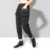 High Elastic Waist Black Pocket Split Harem Trousers