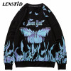 LENSTID  Blue Fire Flame Butterfly Harajuku T-shirts
