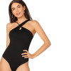 Crisscross Asymmetrical Straps Front Sexy Sleeveless Female Skinny Bodysuits