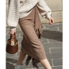 Retro High Waist Tassels Asymmetry Midi Wrap Skirt Houndstooth Vintage skirt Femme Slim