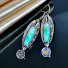 Boho Ethnic Green Resin Stone Drop Dangle Earrings