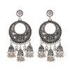 Ethnic Indian Full Moon Jhumka Earrings - Oxidized Gold/Silver