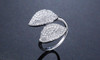 Cubic Zircon Two Leaf Flower Ring - 3 Colors Adjustable