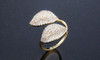Cubic Zircon Two Leaf Flower Ring - 3 Colors Adjustable