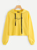 Drop Shoulder Drawstring Hoodie Crop Sweatshirt