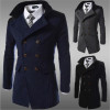 Fashion Slim Woolen Coats Men Steampunk Trench Coat Men Casual Stand Collar Formal Overcoat Winter Warmth Thickening Windbreaker