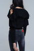 Sweater With Off the Shoulder Detail and Ruffle Detail in Black