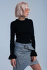 Black Shiny Sweater With Ruffle