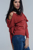 Sweater With Off the Shoulder Detail and Ruffle Detail in Rust