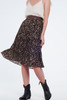 Pleated Print Midi Skirt Brown