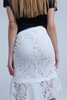 White Lace and Ruffle Midi Skirt
