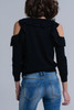 Black Sweater With Ruffle Detail at Front