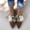 Women Fringed Pointed Pearl Rhinestone Women's Beach Slippers