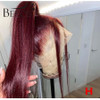 Burgundy Straight 360 Lace Front Human Hair Wigs 99J Colored 150% Peruvian Remy Hair PrePlucked With Baby Hair Bleached Knots