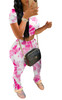 Women's 2 Pieces Outfit Set Short Sleeves Round Neck Crop Top and Stacked Sweatpants Ruched Skinny Pants Loungewear