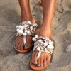 Women Lace Pearl Shell Decoration Flat Beach Slippers