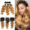 Brazilian Body Wave Bundles With Closure T1B/27 30 Ombre Blonde Brown