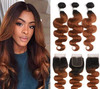Brazilian Body Wave Bundles With Closure T1B/27 30 Ombre Blonde Brown