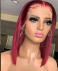 Red Straight Burgundy Lace Frontal Middle Part 180% Short Bob Wig With Baby Hair