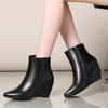 Genuine Leather Wedge Heels Boots | Pointed Toe Ankle Boots