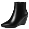 Genuine Leather Wedge Heels Boots | Pointed Toe Ankle Boots