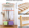 Bamboo Clothes Hanging Rack with 2 Tier Storage Shelves
