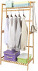 Bamboo Clothes Hanging Rack with 2 Tier Storage Shelves