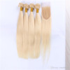 #613 Blonde Human Hair Bundles With Lace Closure Brazilian Virgin Hair 9A Blonde Straight Hair Bundles With Closure 4x4