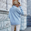 Women Sweaters Autumn Winter Loose Solid Blue Long Sleeve Tops Turtleneck Knitted Pullover Clothes  Fall Sweaters For Women