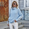 Women Sweaters Autumn Winter Loose Solid Blue Long Sleeve Tops Turtleneck Knitted Pullover Clothes  Fall Sweaters For Women