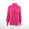 Women Sweaters Autumn Winter Loose Solid Blue Long Sleeve Tops Turtleneck Knitted Pullover Clothes  Fall Sweaters For Women
