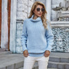 Women Sweaters Autumn Winter Loose Solid Blue Long Sleeve Tops Turtleneck Knitted Pullover Clothes  Fall Sweaters For Women