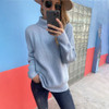 Women Sweaters Autumn Winter Loose Solid Blue Long Sleeve Tops Turtleneck Knitted Pullover Clothes  Fall Sweaters For Women