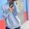 Women Sweaters Autumn Winter Loose Solid Blue Long Sleeve Tops Turtleneck Knitted Pullover Clothes  Fall Sweaters For Women