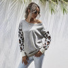 Sweater Autumn Winter Patchwork Leopard Long Sleeve Knit Womans Clothes Loose Pullover Sweaters For Women  Fall Fashion Tops