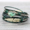Green Leather Bracelets for Women Multilayer | Bracelet Vintage Feather Charm bracelet Pulseras