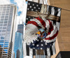 American Flag And Christmas Wreath Flag Cross US Flag For Christian Front Door Xmas Decor