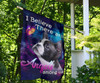 Frenchie Bulldog I Believe There Are Angels Among Us Flag Purple Blue Galaxy Flag Wall Art