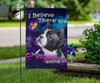 Frenchie Bulldog I Believe There Are Angels Among Us Flag Purple Blue Galaxy Flag Wall Art