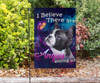 Frenchie Bulldog I Believe There Are Angels Among Us Flag Purple Blue Galaxy Flag Wall Art